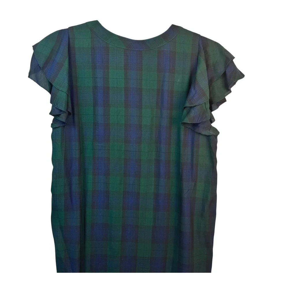Vineyard Vines Dress Womens‎ Small Blackwatch Plaid Flutter Sleeve Tie Neck